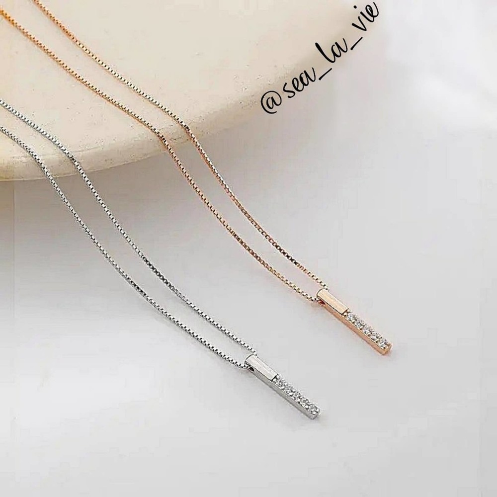 Vertical Bar Crystal Rhinestone Pendant Necklace in Silver or Gold